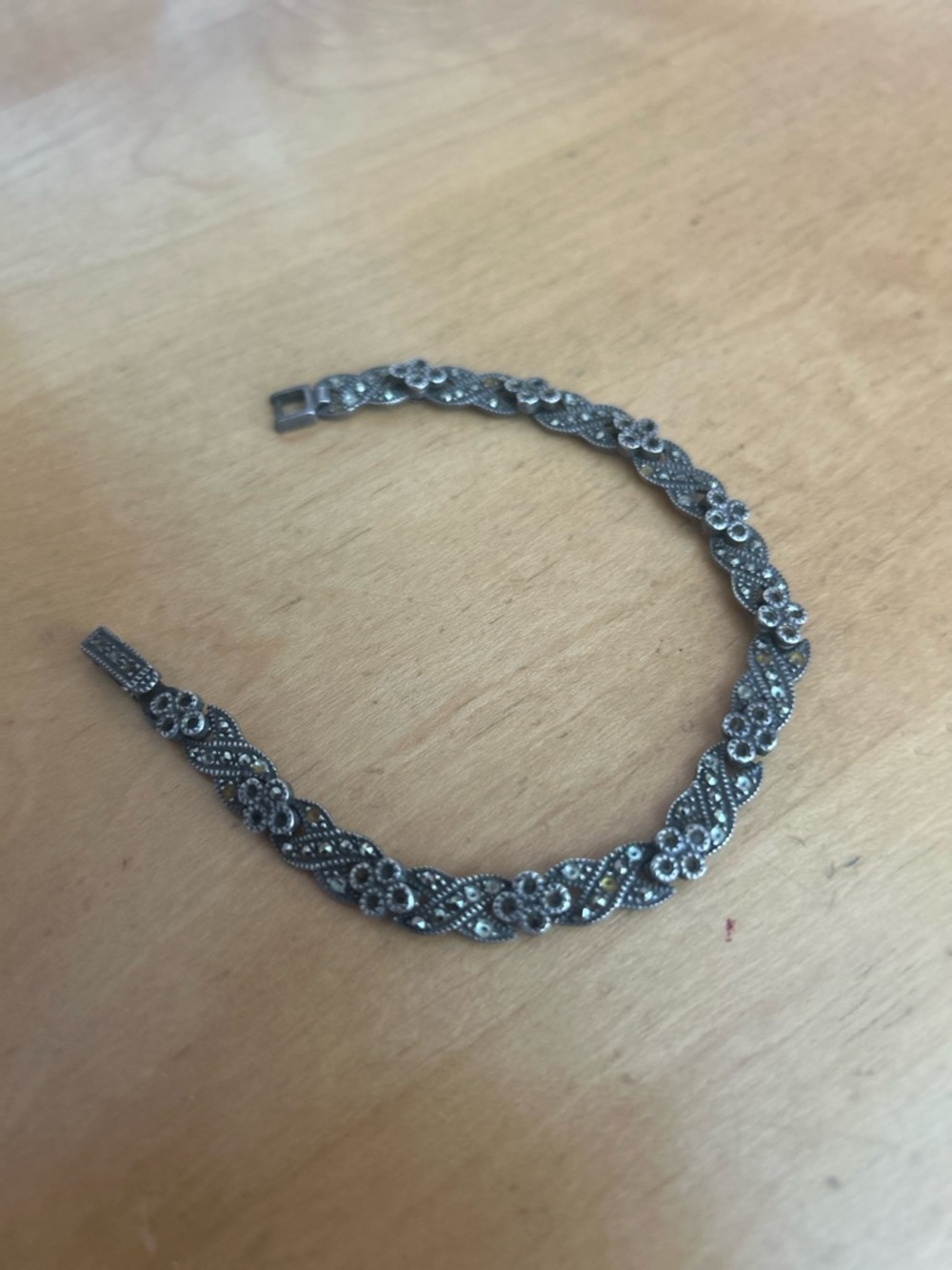 Vintage Silver Floral Marcasite Bracelet